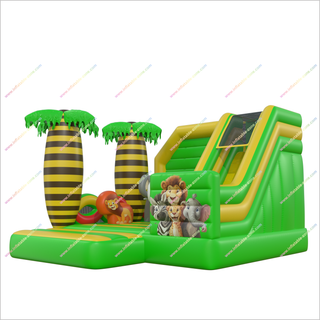 Jungle Themed Inflatable Bouncer And Slide Combo Design Inflatable Safety Outdoor Playhouse With Slide