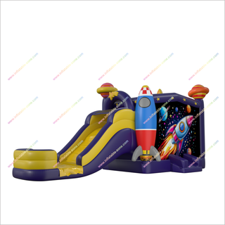 Space Themed Bouncy Castle With Water Slide Combo Inflatable Jumper Equipment Water Slide Bounce House Sale