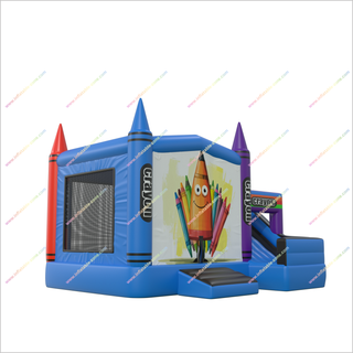 Colorful Crayon Bounce House With Large Slide Outside Play Inflatable Castle Slides Combo Events