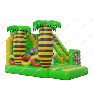 Jungle Themed Inflatable Bouncer And Slide Combo Design Inflatable Safety Outdoor Playhouse With Slide