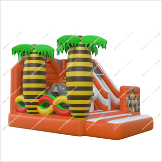 Orange Jungle Bounce And Slide Combo Animal Commercial Soft Play Equipment Inflatable Bouncer With Slide