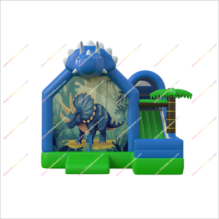 Blue Dinosaur Bounce House Slide Commercial Inflatable Combo Blow Up Triceratops Bouncy Castle With Slide For Sale