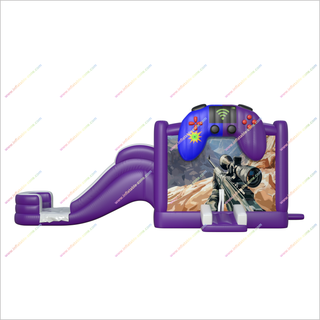 Game Themed Jump Castle Water Slide Purple Color Combo Bounce House With A Water Slide Inflatable Party Rental - Inflatable-Zone