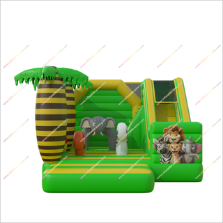 Jungle Themed Inflatable Bouncer And Slide Combo Design Inflatable Safety Outdoor Playhouse With Slide