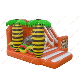 Orange Jungle Bounce And Slide Combo Animal Commercial Soft Play Equipment Inflatable Bouncer With Slide