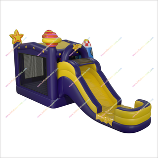 Space Themed Bouncy Castle With Water Slide Combo Inflatable Jumper Equipment Water Slide Bounce House Sale