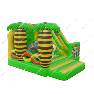 Jungle Themed Inflatable Bouncer And Slide Combo Design Inflatable Safety Outdoor Playhouse With Slide