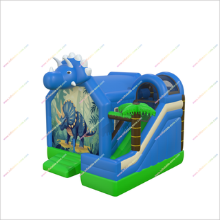 Blue Dinosaur Bounce House Slide Commercial Inflatable Combo Blow Up Triceratops Bouncy Castle With Slide For Sale