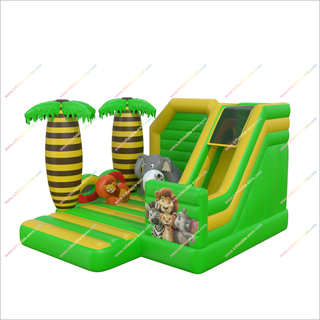 Jungle Themed Inflatable Bouncer And Slide Combo Design Inflatable Safety Outdoor Playhouse With Slide