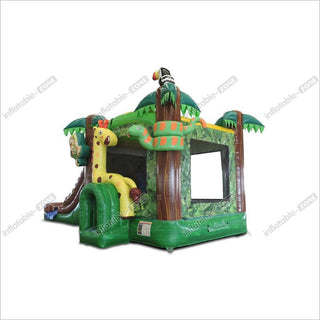 Jungle 4in1 Wet or Dry Combo Bounce House Happy Jump Inflatable Bouncy Castle With Slide