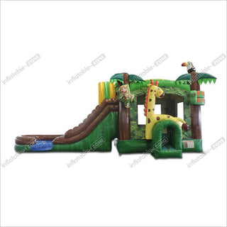 Jungle 4in1 Wet or Dry Combo Bounce House Happy Jump Inflatable Bouncy Castle With Slide