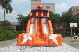 Halloween Pumpkin Patch Bouncer Inflatable Slide Commercial Giant Inflatable Jumpers Castle Double Lane Slide