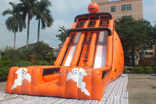 Halloween Pumpkin Patch Bouncer Inflatable Slide Commercial Giant Inflatable Jumpers Castle Double Lane Slide