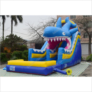 Fun Giant Inflatable Shark Water Slide Outdoor Commercial Large Bouncy Waterslide With Pool Playground Equipment