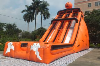 Halloween Pumpkin Patch Bouncer Inflatable Slide Commercial Giant Inflatable Jumpers Castle Double Lane Slide