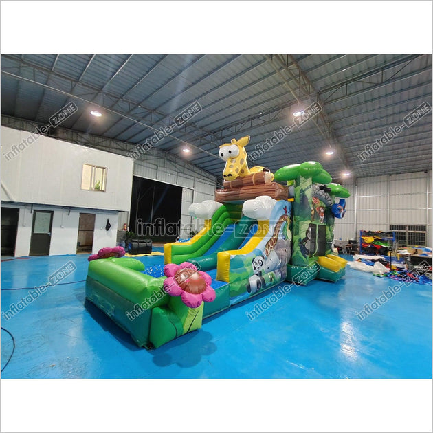 Inflatable zoo bounce house forest zoo bouncy castle with slide