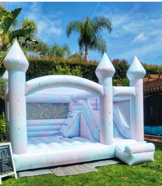 Tie-Dye Inflatable White Bounce House With Slide Combo