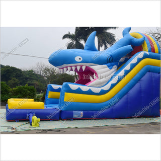 Fun Giant Inflatable Shark Water Slide Outdoor Commercial Large Bouncy Waterslide With Pool Playground Equipment