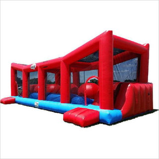 Funny 0.55 Mm PVC Tarpualin Red Inflatable Wipeout Game Obstacle Course