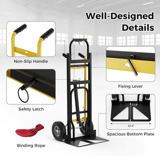 Convertible Hand Truck, 3-in-1 Metal Dolly Cart with 4 Rubber Wheels, 1000 lbs Max Load Capacity, Heavy-Duty Industrial Collapsible Cart