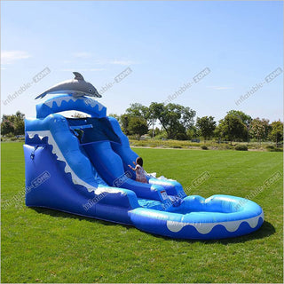 Commercial Water Slide With Pool For Kid'S, Inflatable Dolphin Water Slide For Summer Event