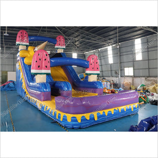 Ice Cream Inflatable Water Slide With Pool Commercial Giant Inflatable Slides Bouncing All Around Party