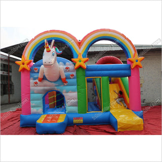 Bounce Unicorn Commercial Moonwalks Large Bouncy Rainbow Jumping Castle Slide Combo