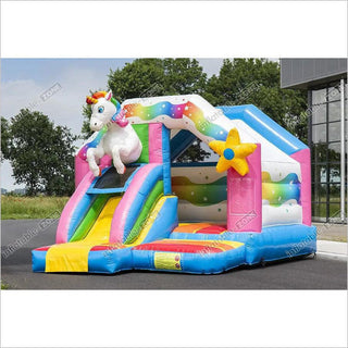 Bounce House And Slide Combo Unicorn Jumping Happy Hop Bouncy Castle Play Center