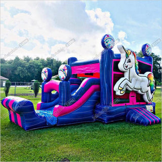 Unicorn Combo Backyard Bounce House Wet Dry Inflatable Water Jumping Castle With Slide