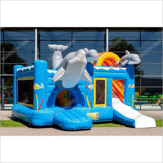 Large Inflatable Bouncy Castle Dolphin Bounce House Combo And Slide Jumping Playhouse