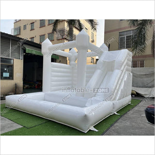 Backyard Bounce House Party Slide Combo Inflatable Bouncer White Wedding Bouncy Castle With Ball Pit