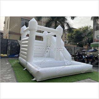 Backyard Bounce House Party Slide Combo Inflatable Bouncer White Wedding Bouncy Castle With Ball Pit