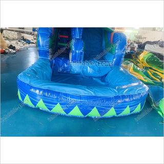 Blue Palm Tree Inflatable Water Slide Inflatable Bouncer Tropical Jumping Castle Waterslide With Small Pool