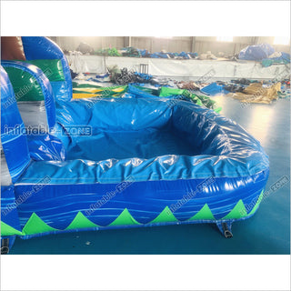 Blue Palm Tree Inflatable Water Slide Inflatable Bouncer Tropical Jumping Castle Waterslide With Small Pool