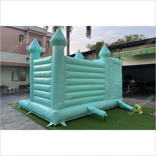 Mint Green Bouncy Castle With Slide Combo Happy Jump Inflatables Fun In The Sun Bounce House