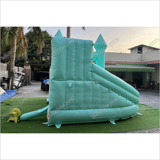 Mint Green Bouncy Castle With Slide Combo Happy Jump Inflatables Fun In The Sun Bounce House