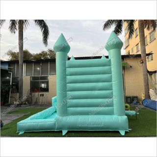 Mint Green Bouncy Castle With Slide Combo Happy Jump Inflatables Fun In The Sun Bounce House