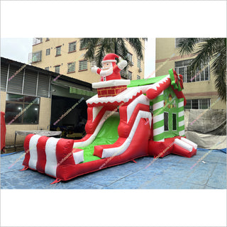 Outdoor Santa Claus Bounce House Slide Rentals Christmas Combo Inflatables Bouncy Castle And Slide For Sale