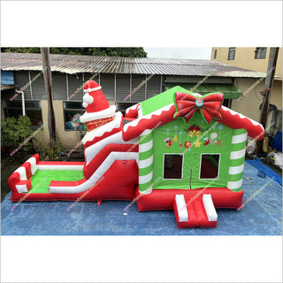 Outdoor Santa Claus Bounce House Slide Rentals Christmas Combo Inflatables Bouncy Castle And Slide For Sale