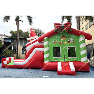 Outdoor Santa Claus Bounce House Slide Rentals Christmas Combo Inflatables Bouncy Castle And Slide For Sale