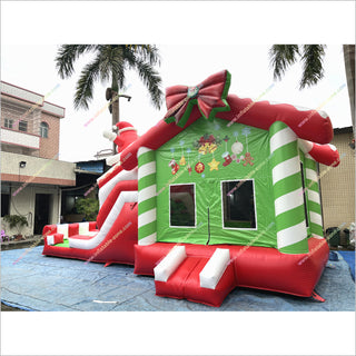 Outdoor Santa Claus Bounce House Slide Rentals Christmas Combo Inflatables Bouncy Castle And Slide For Sale