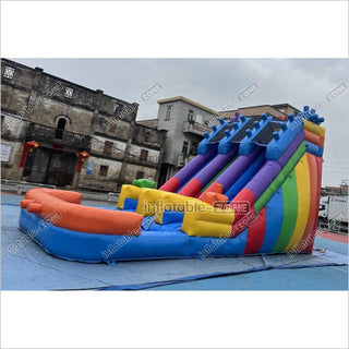 Commercial Building Block Giant Inflatable Water Slide With Inflatable Pool Playground Party For Kids And Adults