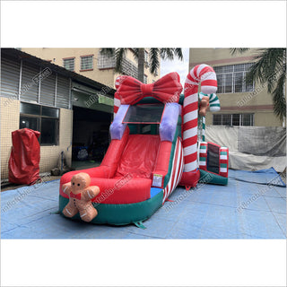 Candy Cane Christmas Tree Inflatable Bounce House With Water Slide Combo Game Bouncy Castle And Slide Hire