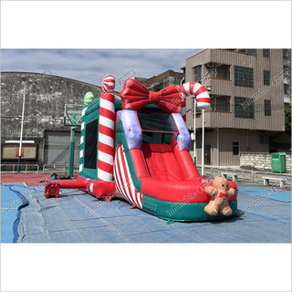 Candy Cane Christmas Tree Inflatable Bounce House With Water Slide Combo Game Bouncy Castle And Slide Hire