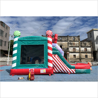 Candy Cane Christmas Tree Inflatable Bounce House With Water Slide Combo Game Bouncy Castle And Slide Hire