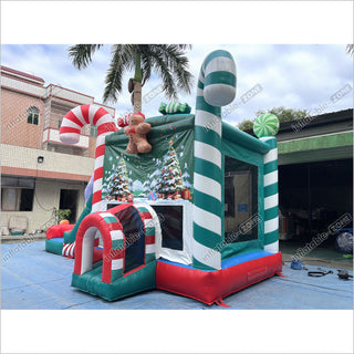 Candy Cane Christmas Tree Inflatable Bounce House With Water Slide Combo Game Bouncy Castle And Slide Hire