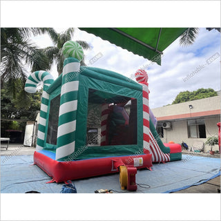 Candy Cane Christmas Tree Inflatable Bounce House With Water Slide Combo Game Bouncy Castle And Slide Hire