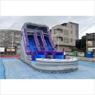 Commercial Double Water Slide Outdoor Playground Toys Purple Wave Inflatable Water Slide For Pool