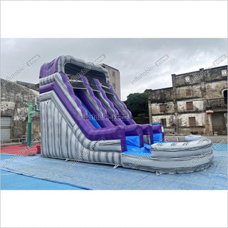 Commercial Double Water Slide Outdoor Playground Toys Purple Wave Inflatable Water Slide For Pool