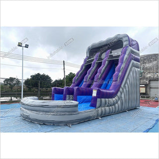 Commercial Double Water Slide Outdoor Playground Toys Purple Wave Inflatable Water Slide For Pool